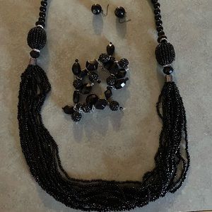 Lot 4 black beaded bohemian style necklace with earring and bracelet